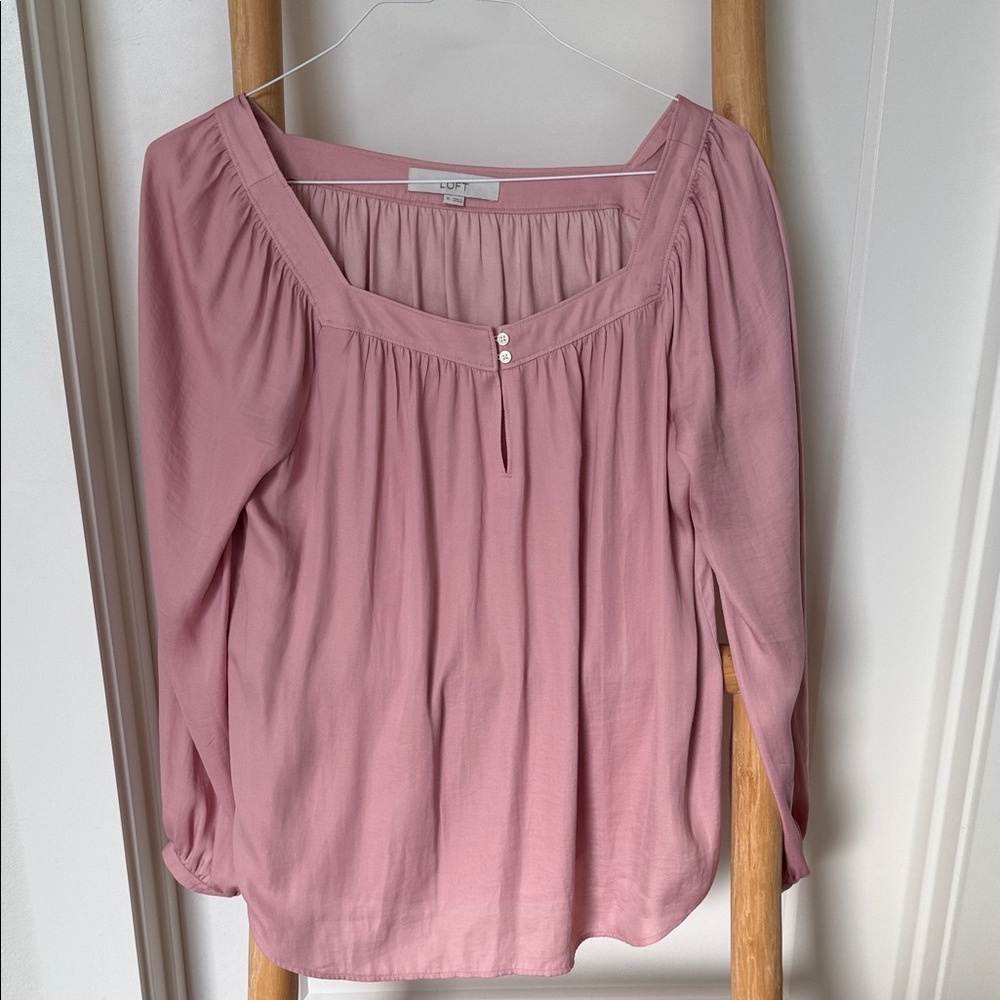 LOFT Dusty Rose Square-Neck Peasant Blouse